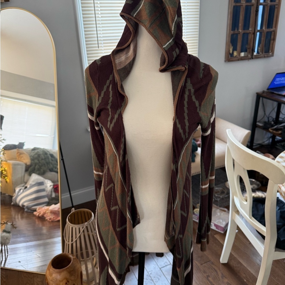 ONE WORLD Live and let live SOFT Multicolor Geometric Cardigan W hood - Picture 9 of 10